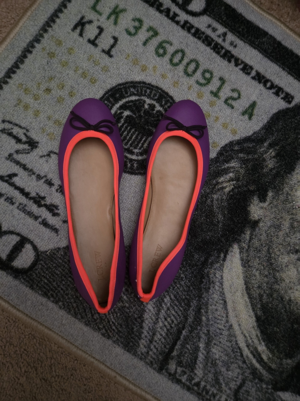 J. Crew Purple Ballet Flats with Neon Pink Trim